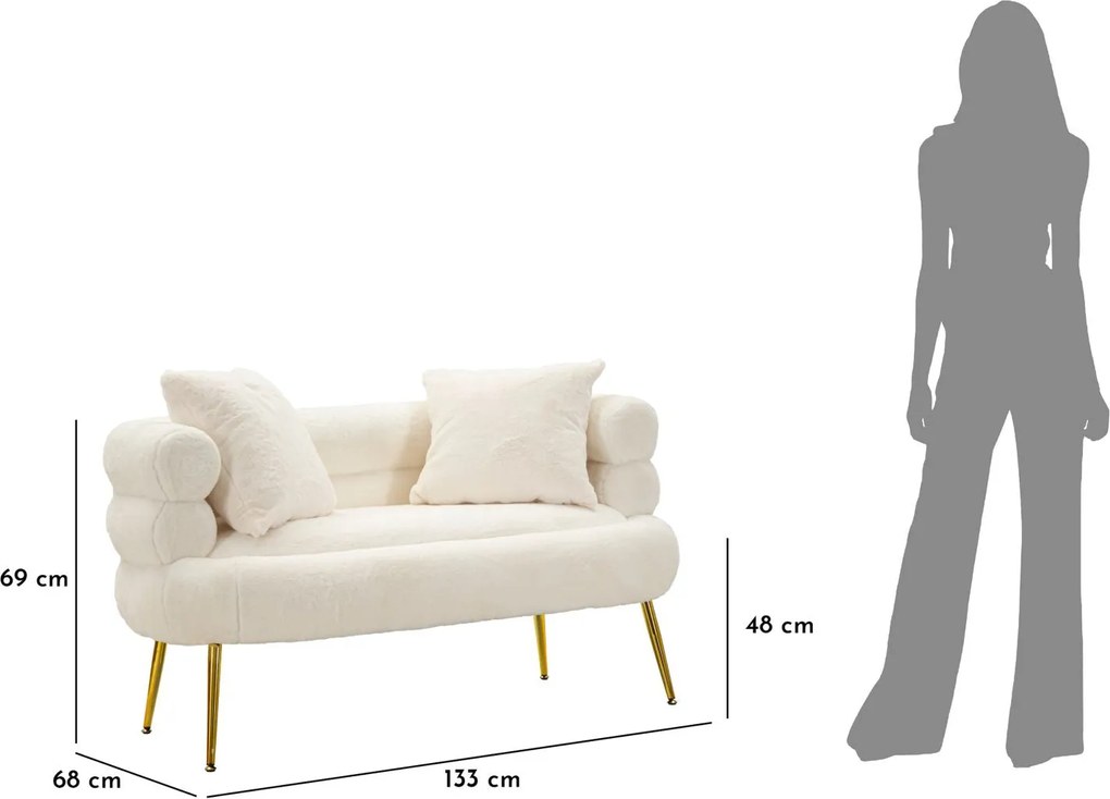 Sofá Glam Soffy Plus de 2 Lugares em Pelo Sintético – 133x68x69 cm – B