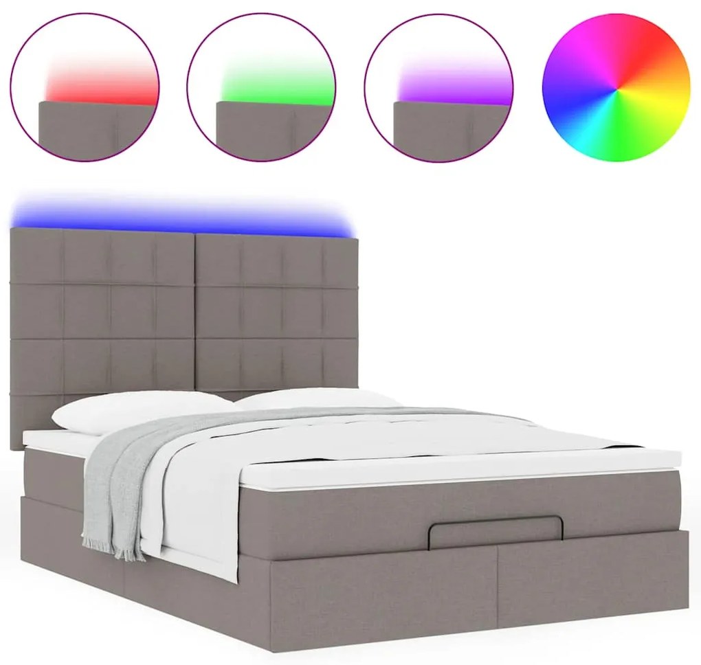 Estrutura de cama otomana com colchão tecido cinzento 140x200cm