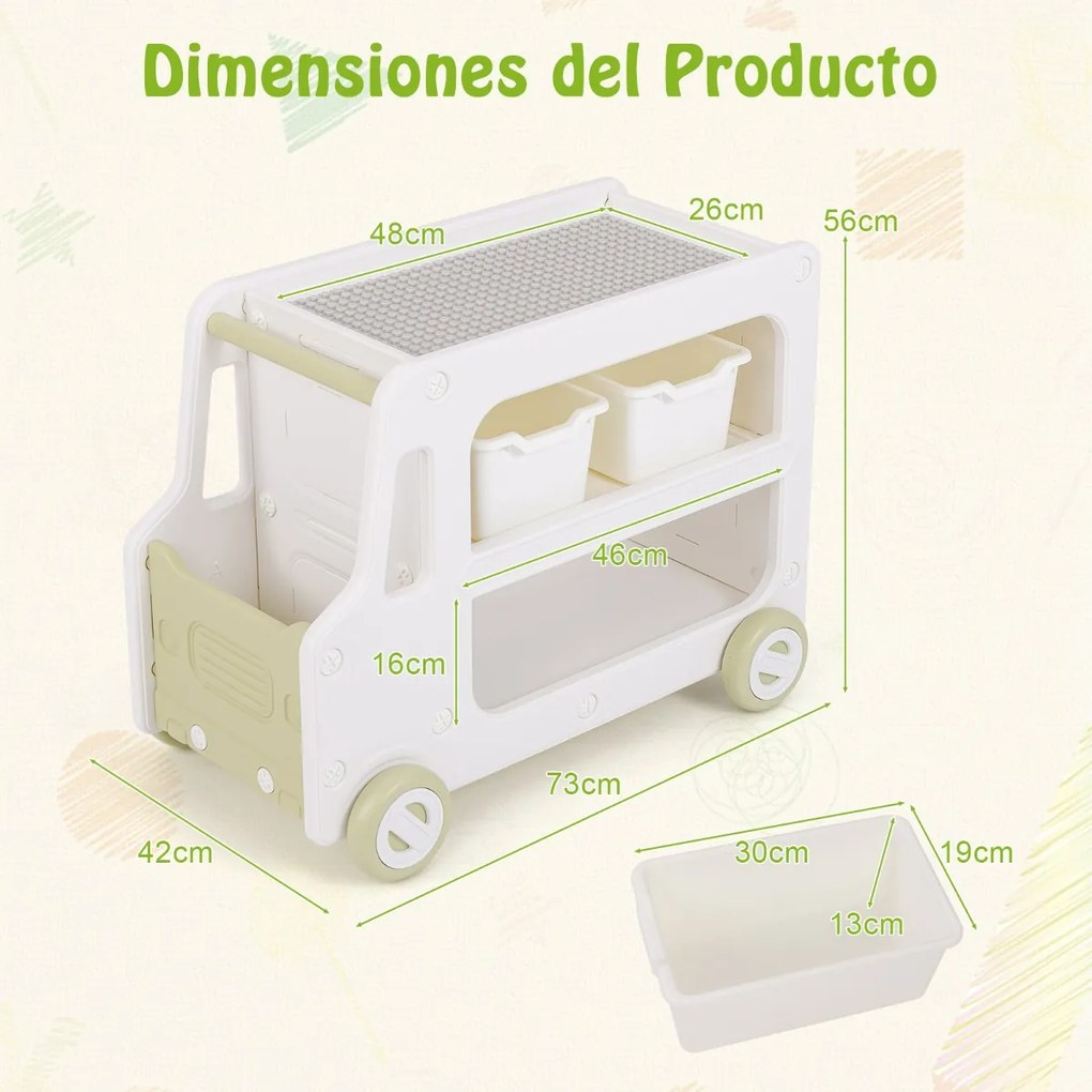 Armário de armazenamento para crianças em forma de carro 2 em 1 com moldura branco
