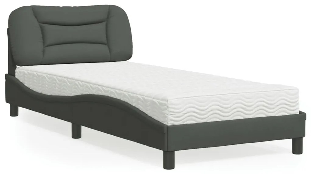 vidaXL Cama com colchão 90x200 cm tecido cinzento-escuro