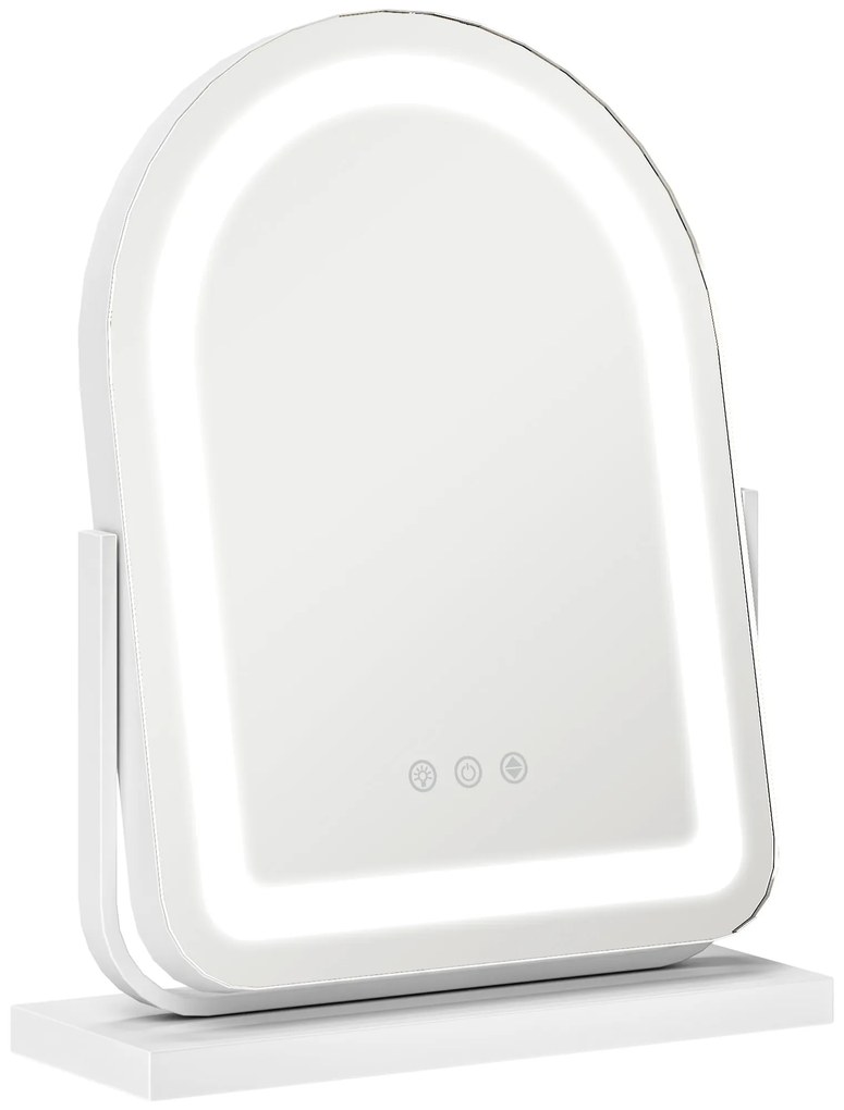 HOMCOM Espelho de Maquilhagem com Luz LED Giratório com 3 Modos de Iluminação Rotação Regulável de 360° e Função de Memória Branco | Aosom Portugal
