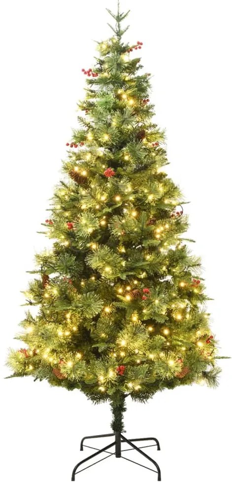 Árvore de Natal com pinhas pré-iluminada 225 cm PVC e PE verde