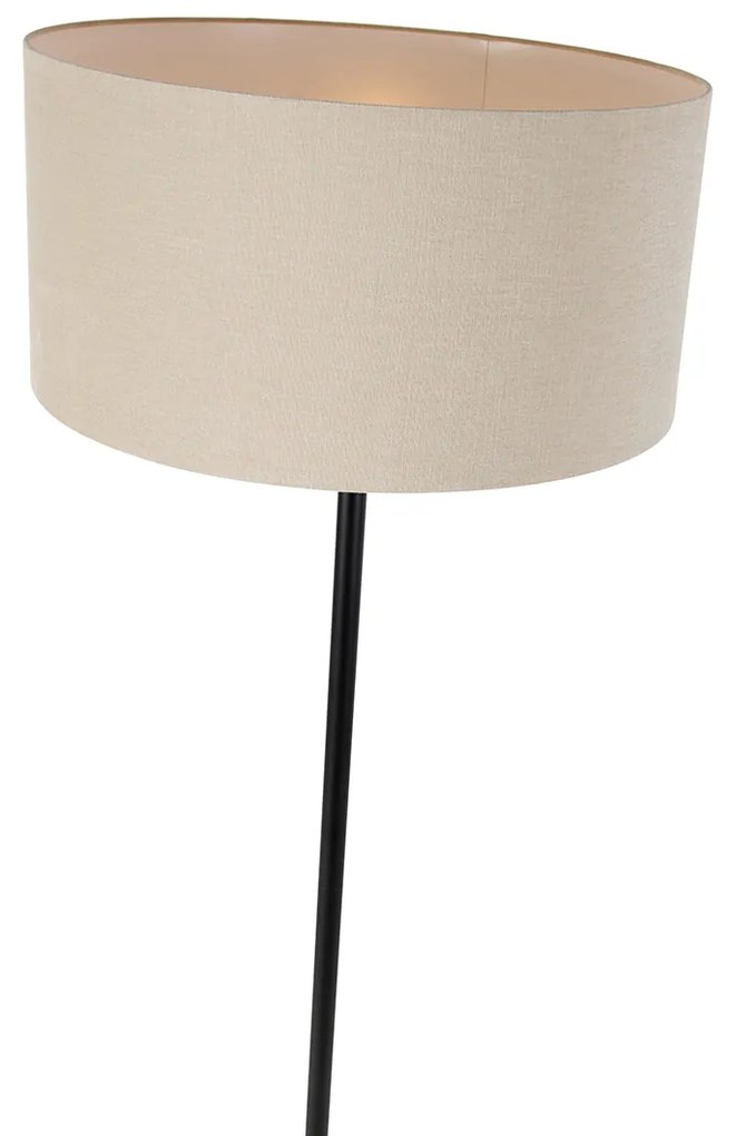 Candeeiro de pé preto com abajur castanho claro 50 cm - Simplo Design,Moderno