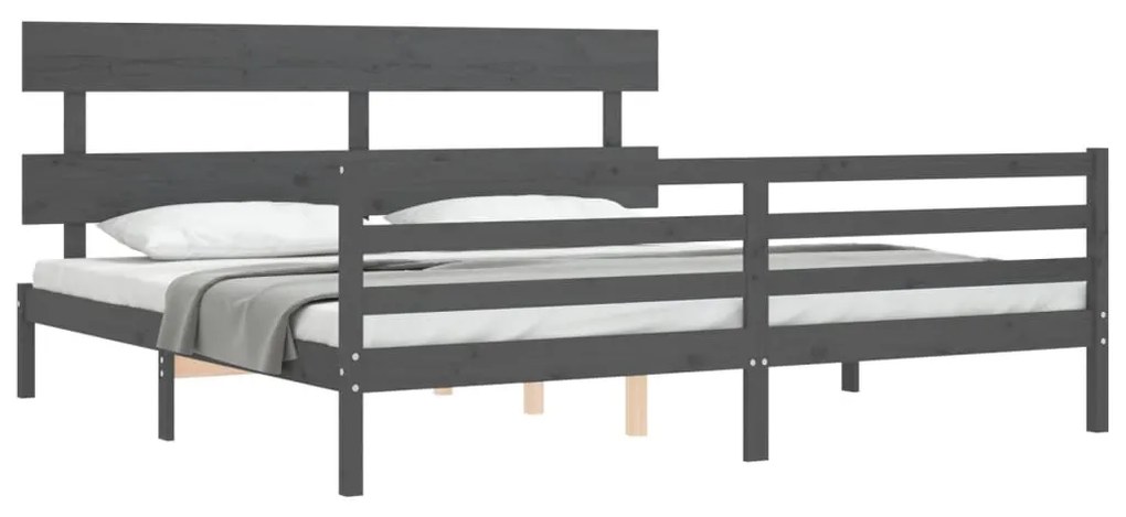 Estrutura de cama com cabeceira 200x200 cm madeira maciça cinza