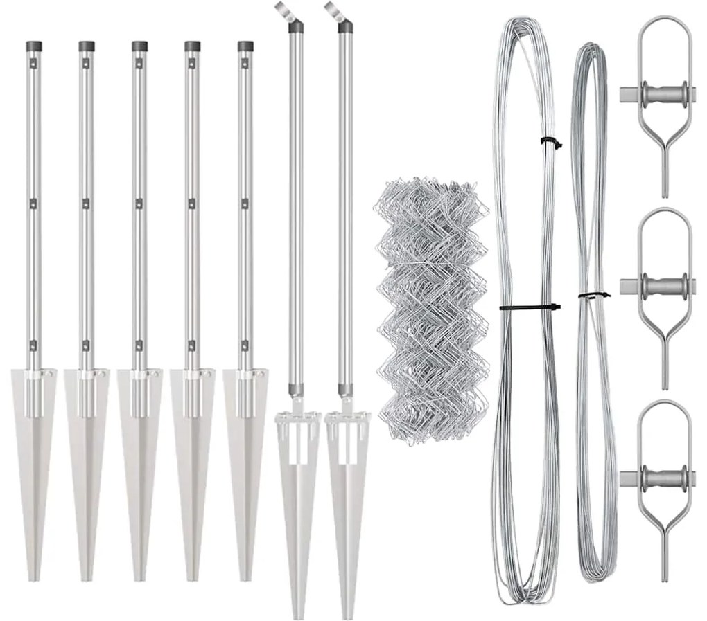 Conjunto de Postes de Cerca Prateado 0.6 x 10 m Aço galvanizado