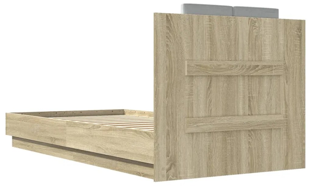Estrutura cama c/ cabeceira/luzes LED 90x190 cm carvalho sonoma