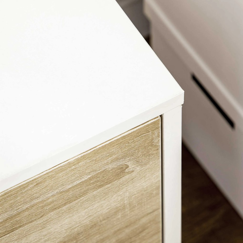 HOMCOM Móvel de TV com Gaveta 2 Portas e Prateleira Mesa de TV para Televisores de até 50 Polegadas Aparador de Sala de Estar 110x40x50cm Branco e Madeira