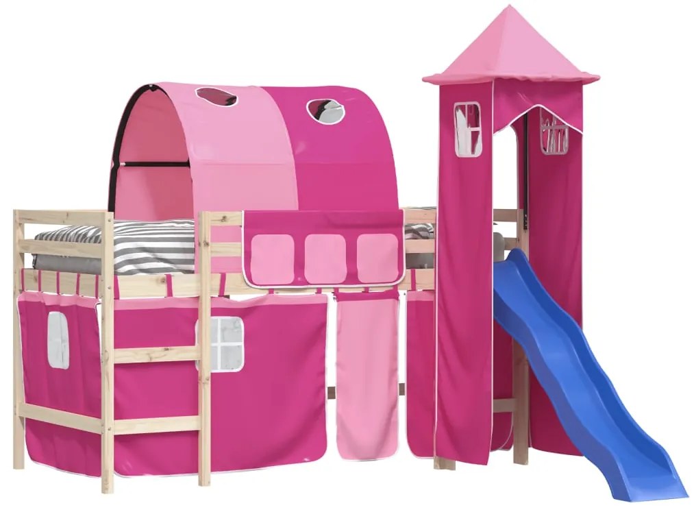 Cortinas para cama elevada com túnel e torre rosa