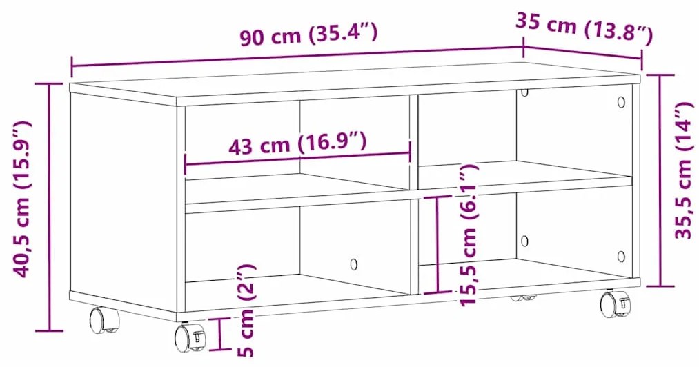 Armário de TV vidaXL Preto 90x35x35 cm em Madeira Derivada