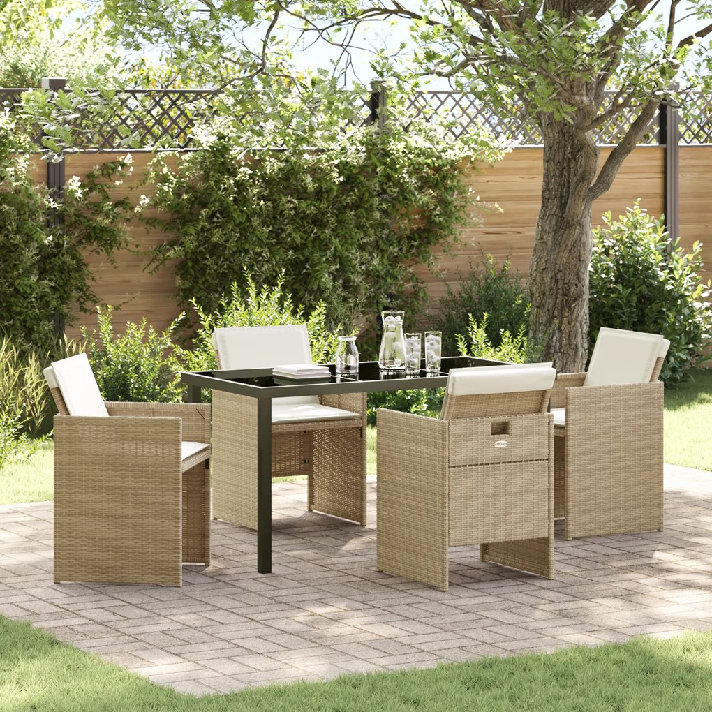 vidaXL Conjunto de Jantar de Jardim 5 Peças com Almofadas de Rattan Poliéster Bege