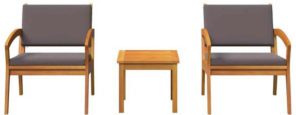 Conjunto Bistro de 3 Peças da com Almofadas, Feito de Madeira de Acáci
