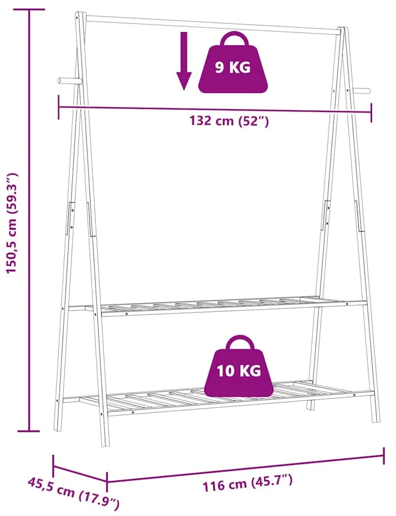 Roupeiro com prateleiras 132x45,5x150,5 cm bambu