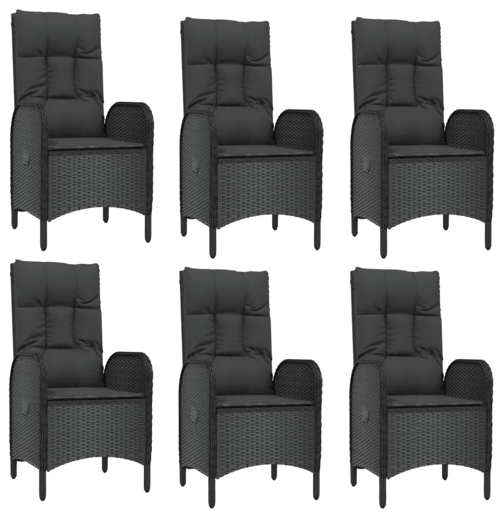 7 pcs conjunto jantar jardim c/ almofadões vime PE preto/cinza