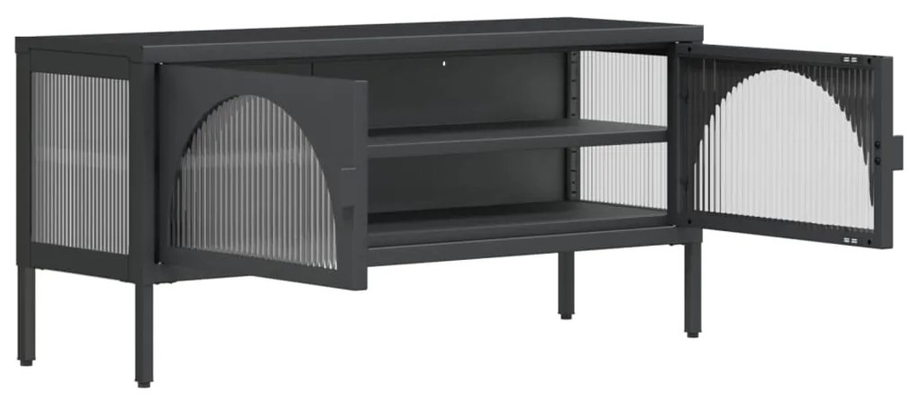 Armário de TV 105x35x50 cm vidro e aço preto