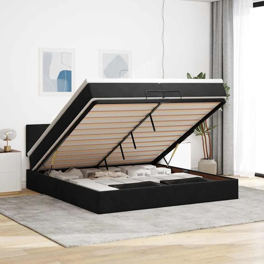 vidaXL Estrutura de cama otomana com colchão 200x200 cm veludo preto