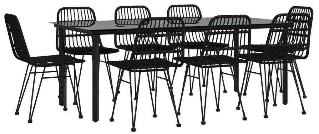 9 pcs conjunto de jantar para jardim vime PE preto