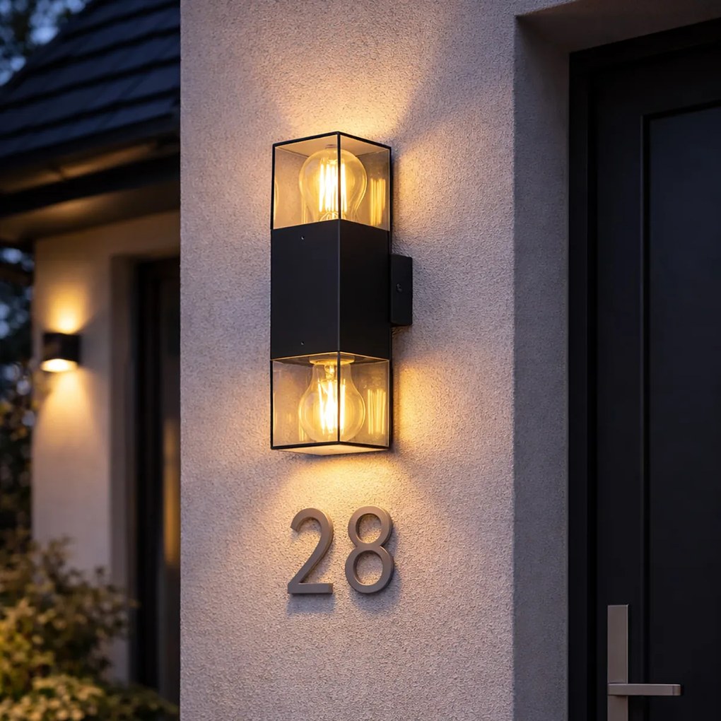 Candeeiro de parede exterior preto com abajur fumê 2-luzes IP44 - Dinamarca