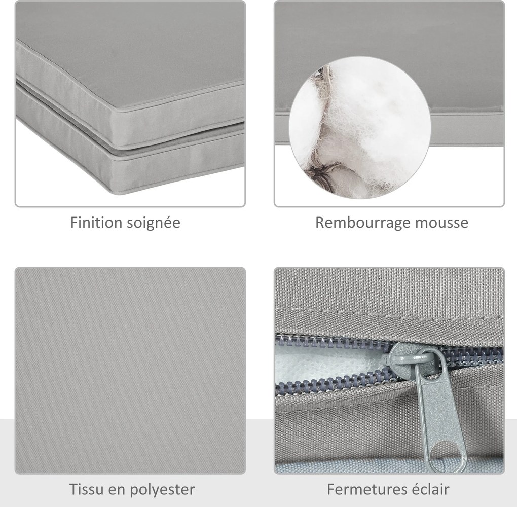 Conjunto de 2 almofadas para cadeiras e cadeirões de jardim; almofadas de assento com capas removíveis; enchimento de 5 cm; poliéster; cinzento claro