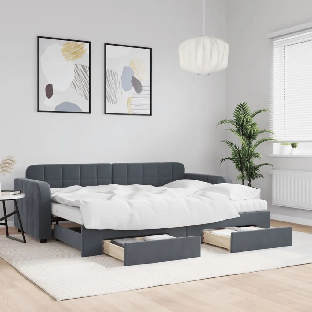 vidaXL Sofá-cama c/ gavetão e gavetas 80x200 cm veludo cinzento-escuro