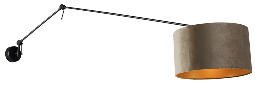Candeeiro de parede preto com abajur em veludo taupe 35 cm ajustável - Blitz