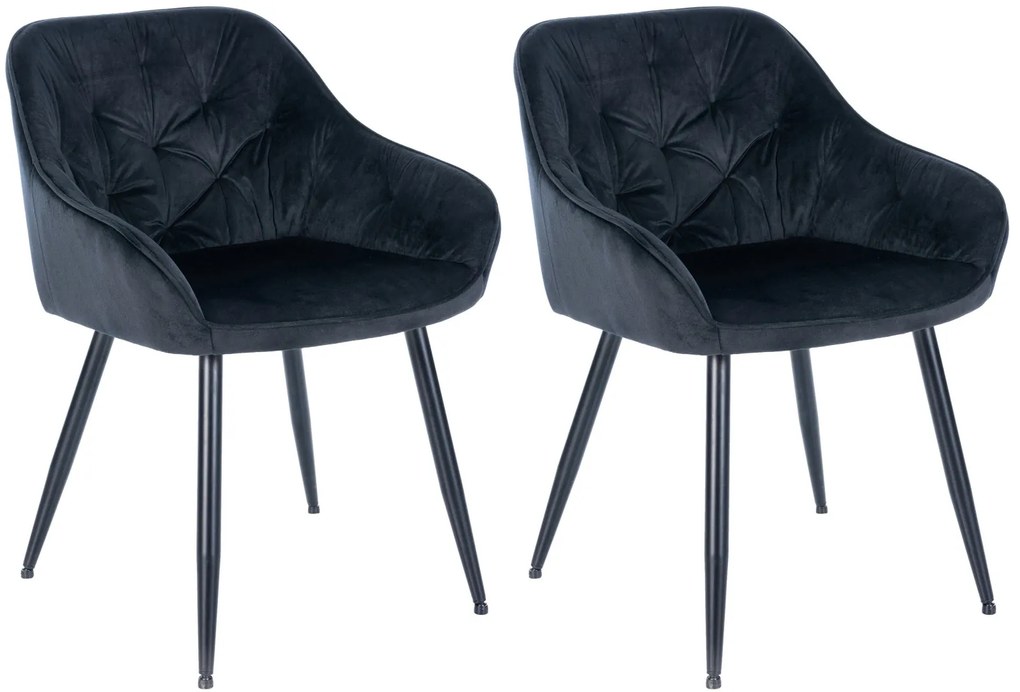 Conjunto de 2 cadeiras de sala de jantar Cassis com estofo em veludo 56 x 81 x 58 cm Preto
