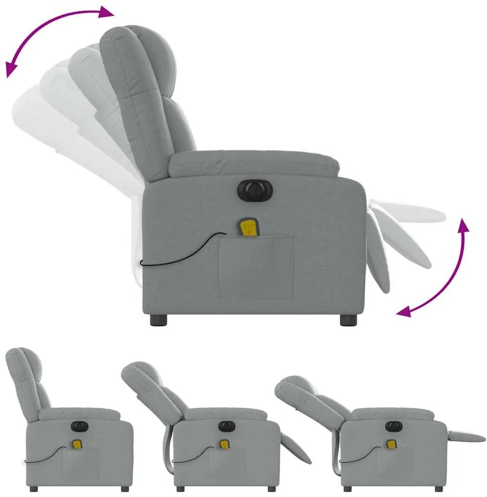 Poltrona de massagens reclinável elétrica tecido cinzento-claro