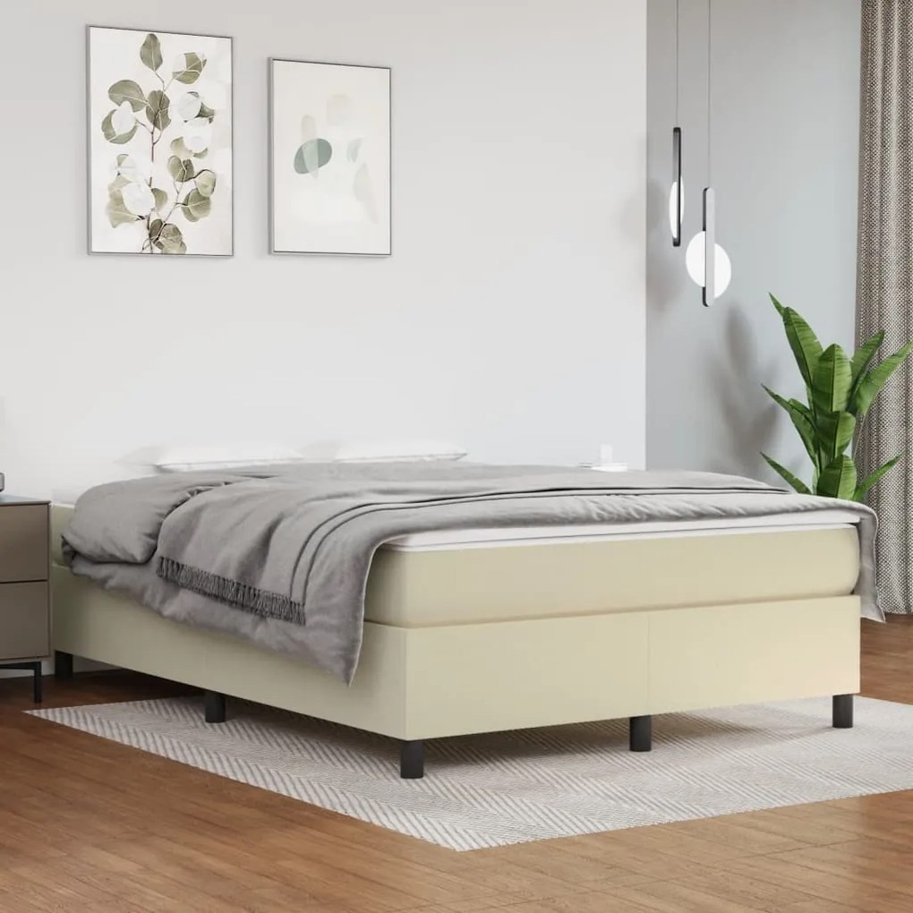 vidaXL Estrutura de cama com molas 140x190 cm couro artificial cor creme