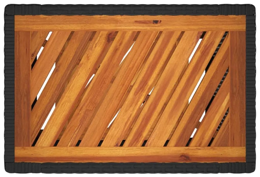 Mesa apoio jardim c/ tampo madeira 60x40x75 cm vime PE preto