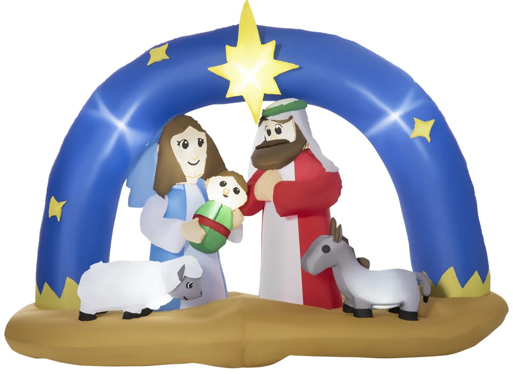 Decoração Insuflável de Natal 157cm com Luzes LED IP44 Incluí Inflador Tipo Arco Biblico do Nascimento de Jesus para Festas Jardim Exterior 206x95x157cm Multicor