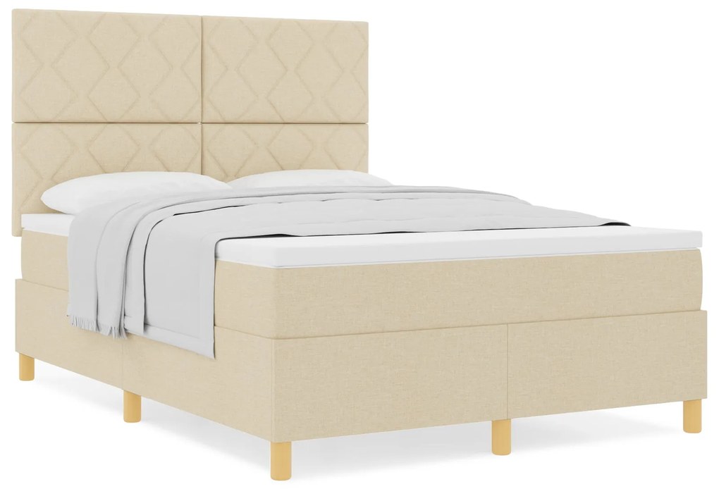 Cama Box Spring com Colchão Creme 160x200 cm Tecido