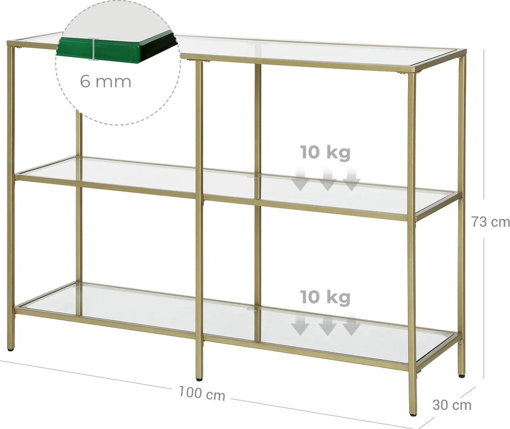 Mesa consola em vidro temperado 100 x 30 x 73 cm dourada