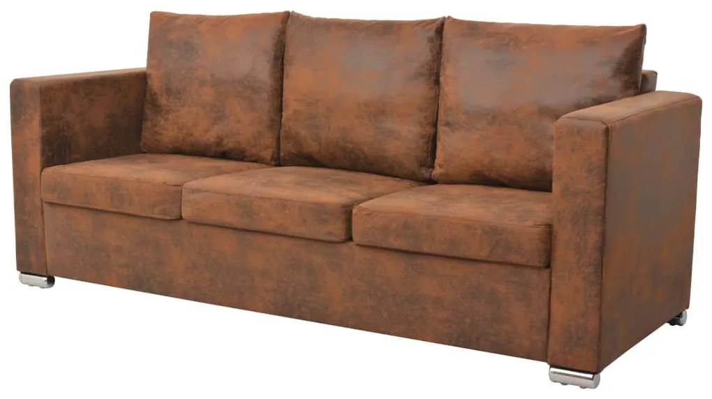 244703 vidaXL Sofá de 3 lugares 191x73x82 cm camurça artificial
