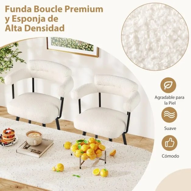 Conjunto de 2 bancos giratórios com encosto e braços curvos com pernas de metal e apoio para os pés 63 x 54 x 100 cm Brancos