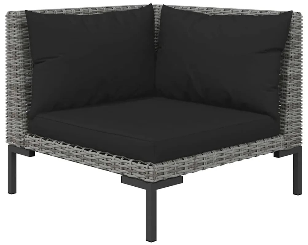 3 pcs conj. lounge jardim vime PE semicircular cinzento-escuro