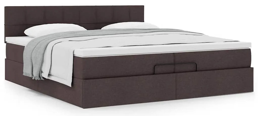 Estrutura de cama otomana com colchão 200x200cm castanho-escuro