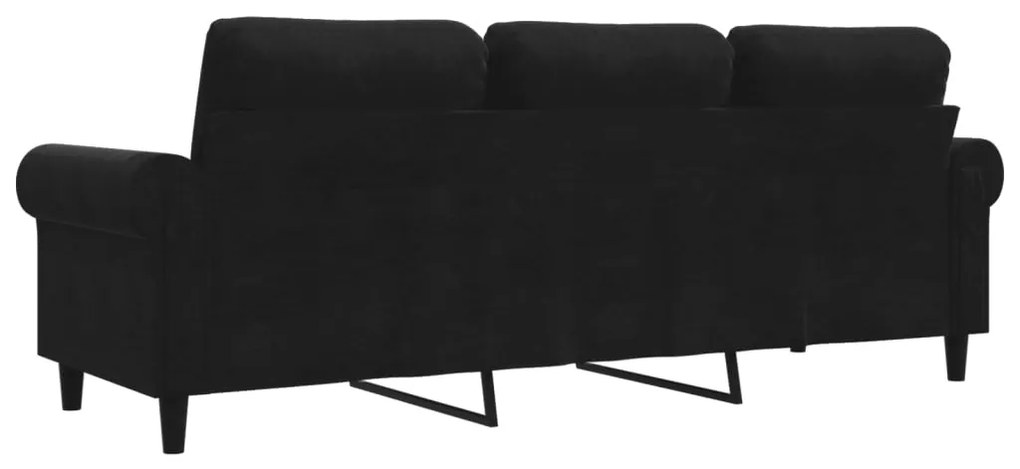 Sofá de 3 lugares 180 cm veludo preto