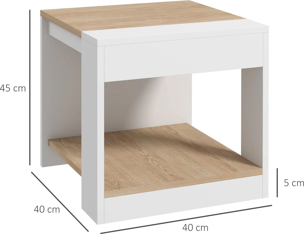 Conjunto de 2 mesas auxiliares (mesa de canto do sofá e mesa de cabeceira) 40 x 40 x 45 cm - branco e natural