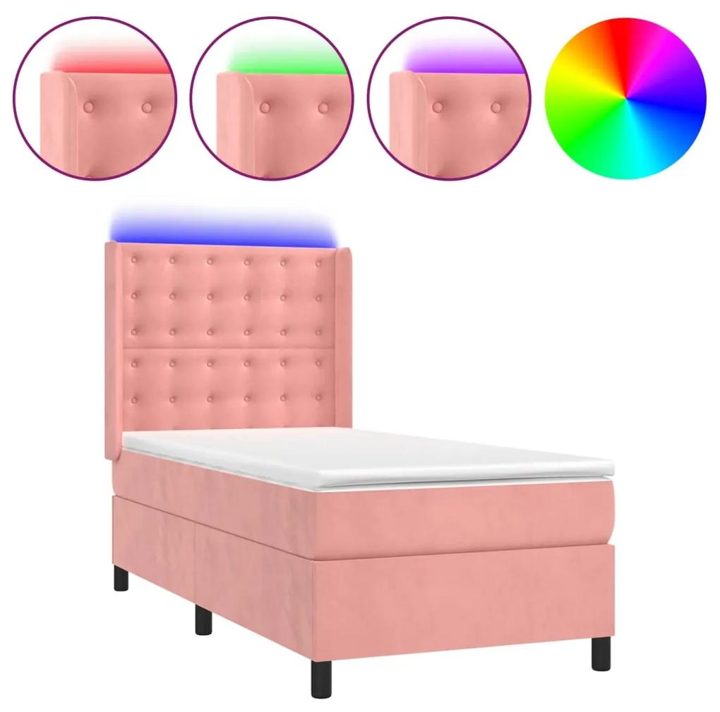 Cama box spring c/ colchão/LED 80x200 cm veludo rosa