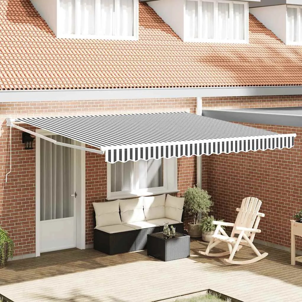 Toldo retrátil 4x3 m tecido e alumínio antracite e branco