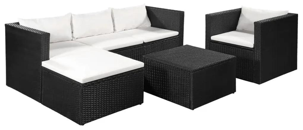 4 pcs conjunto lounge para jardim vime PE preto e branco