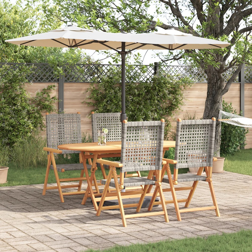 Conjunto de Jantar de Jardim de 5 Peças vidaXL Cinza em Madeira Sólida de Acácia e Rattan Sintético