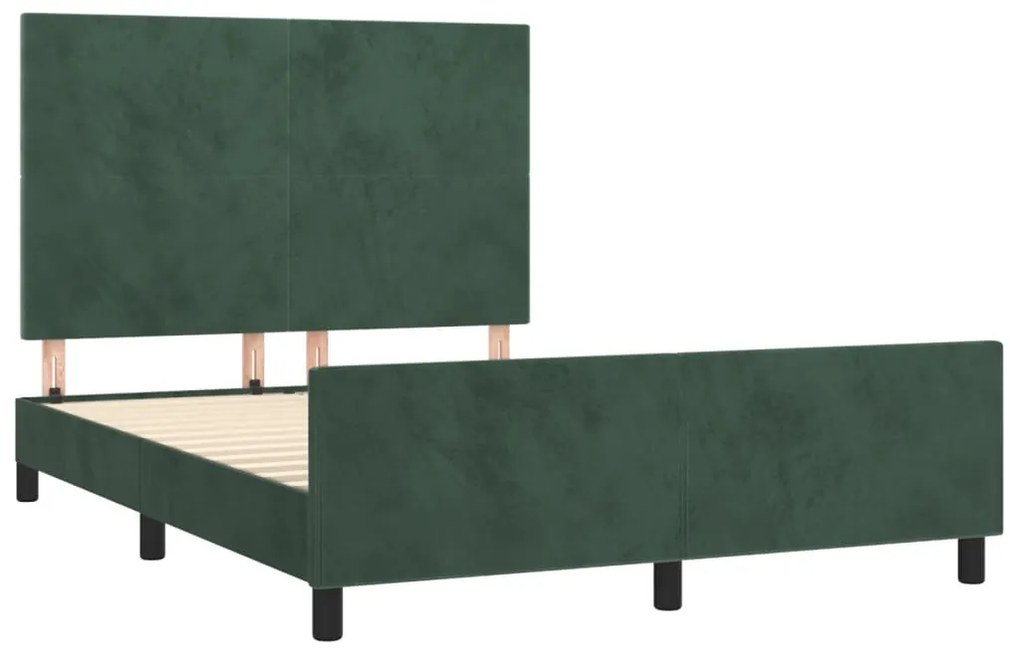 Estrutura de cama sem colchão 140x190 cm veludo verde-escuro