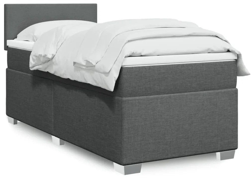 vidaXL Cama com molas/colchão 100x200 cm tecido cinza-escuro