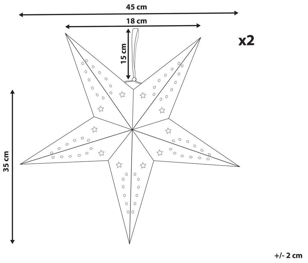 Conjunto de 2 estrelas de papel com LED em branco brilhante 45 cm MOTTI Beliani