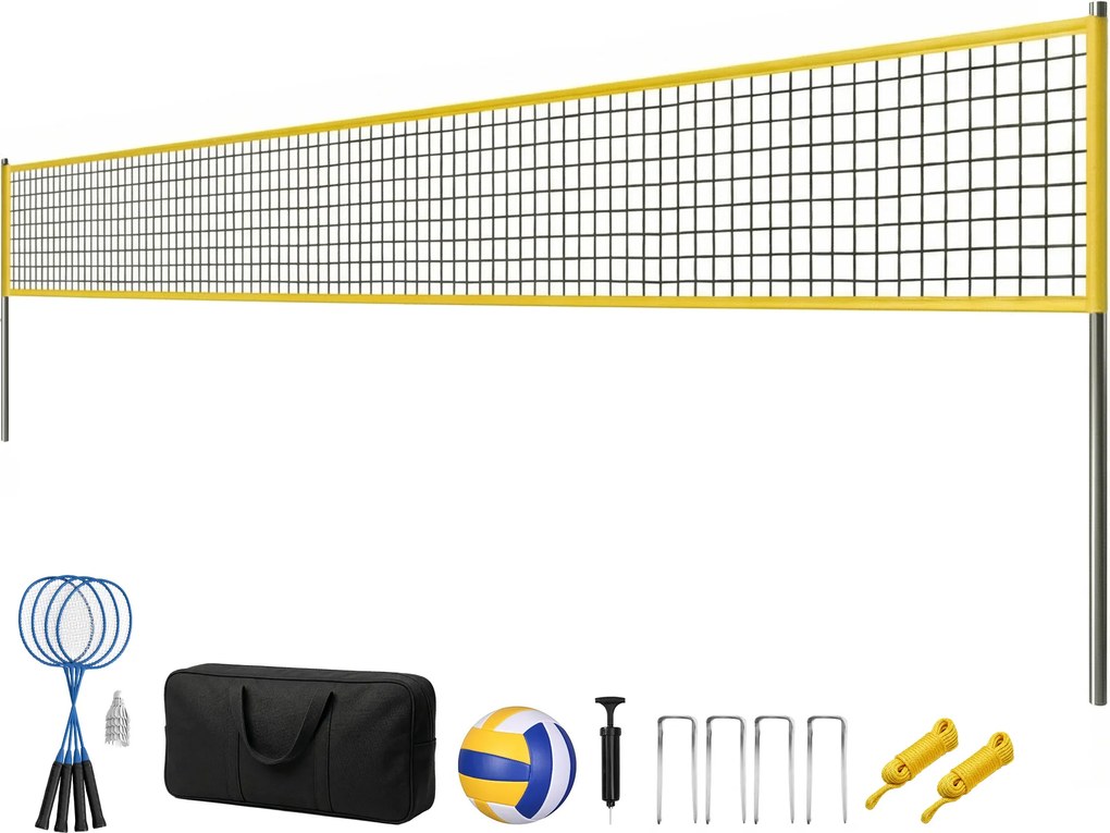 Conjunto de Voleibol e Badminton, 950 x 100 x 248 cm, Altura de Jogo Ajustável Preto e amarela