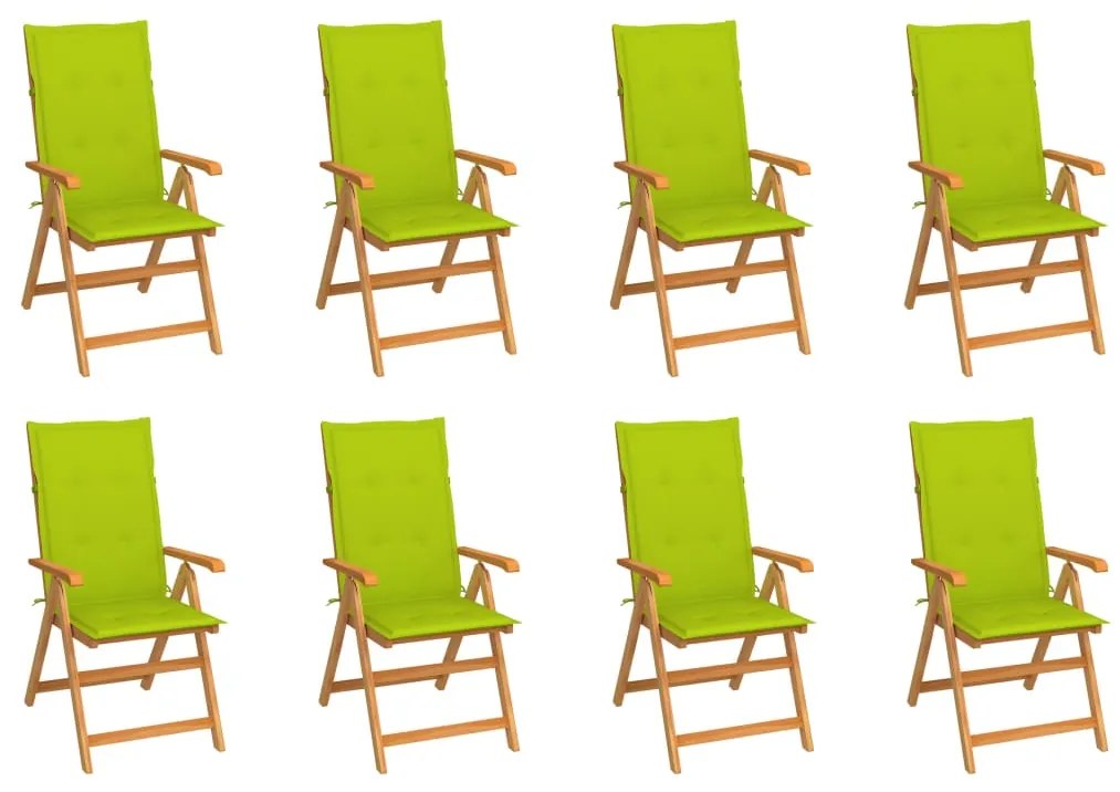 vidaXL Cadeiras de jardim reclináveis c/ almofadões 8 pcs teca maciça