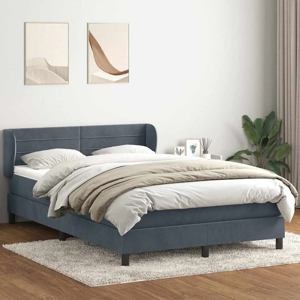 vidaXL Cama com molas/colchão 140x220 cm veludo cinzento-escuro