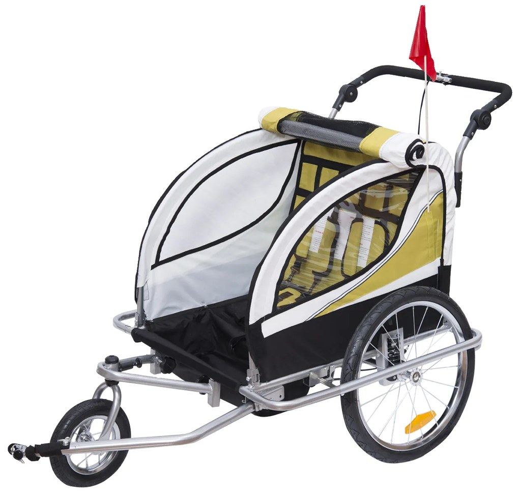 Atrelado para Bicicleta tipo Carro com Barra de Passeio para Crianças, de 2 Lugares, com Roda Dianteira Giratória a 360° e Assento Almofadado
