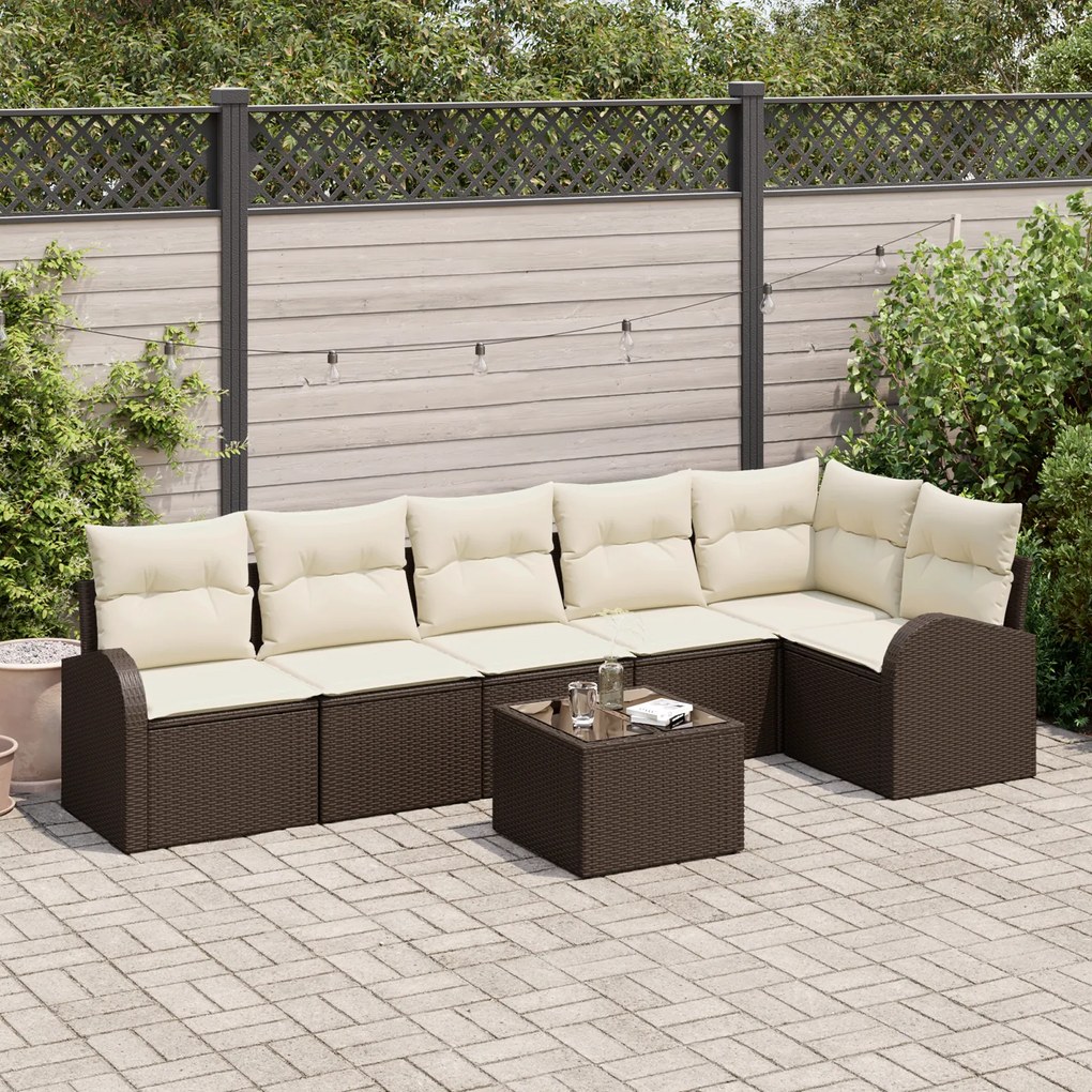 Conjunto de Sofá de Jardim de 6 Peças com Almofadas Rattan Poliéster C