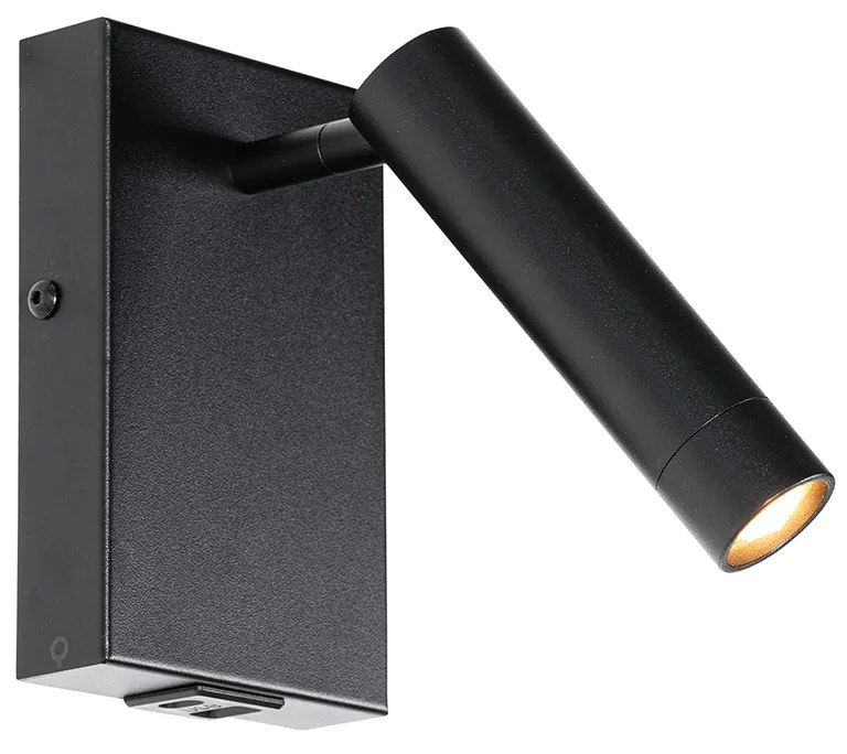 Candeeiro de parede moderno preto com USB ajustável - Croft